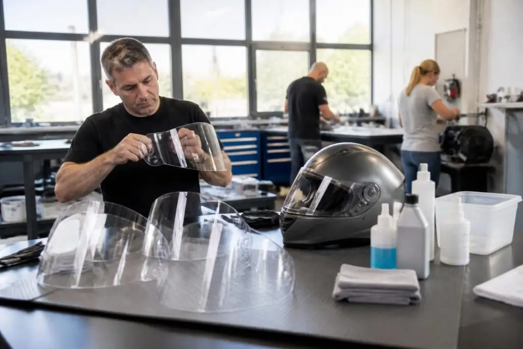 Motorradhelm im modernen Wohnraum.